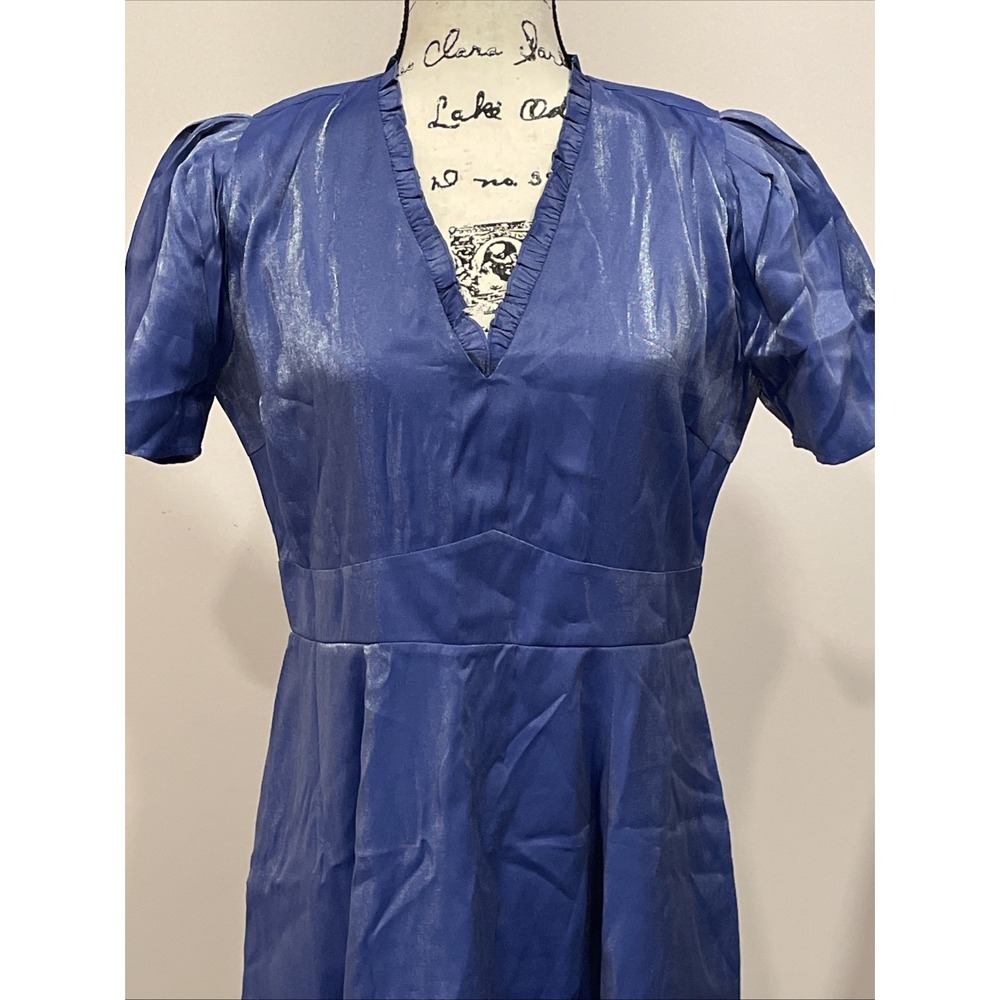 NEW Vintage Inspired Cobalt Blue Short Sleeve Dress Size M Caroline Vazzana - Picture 2 of 16